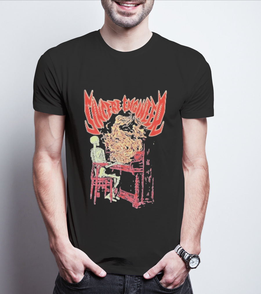 Sincere Engineer Skeleton With Flaming Piano T-Shirt