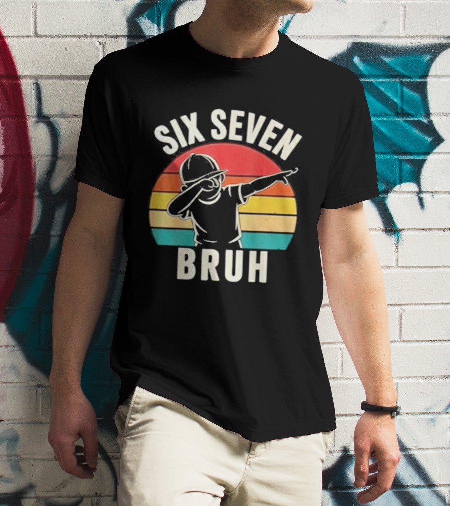 Six Seven Bruh Dabbing Retro Rainbow T-Shirt