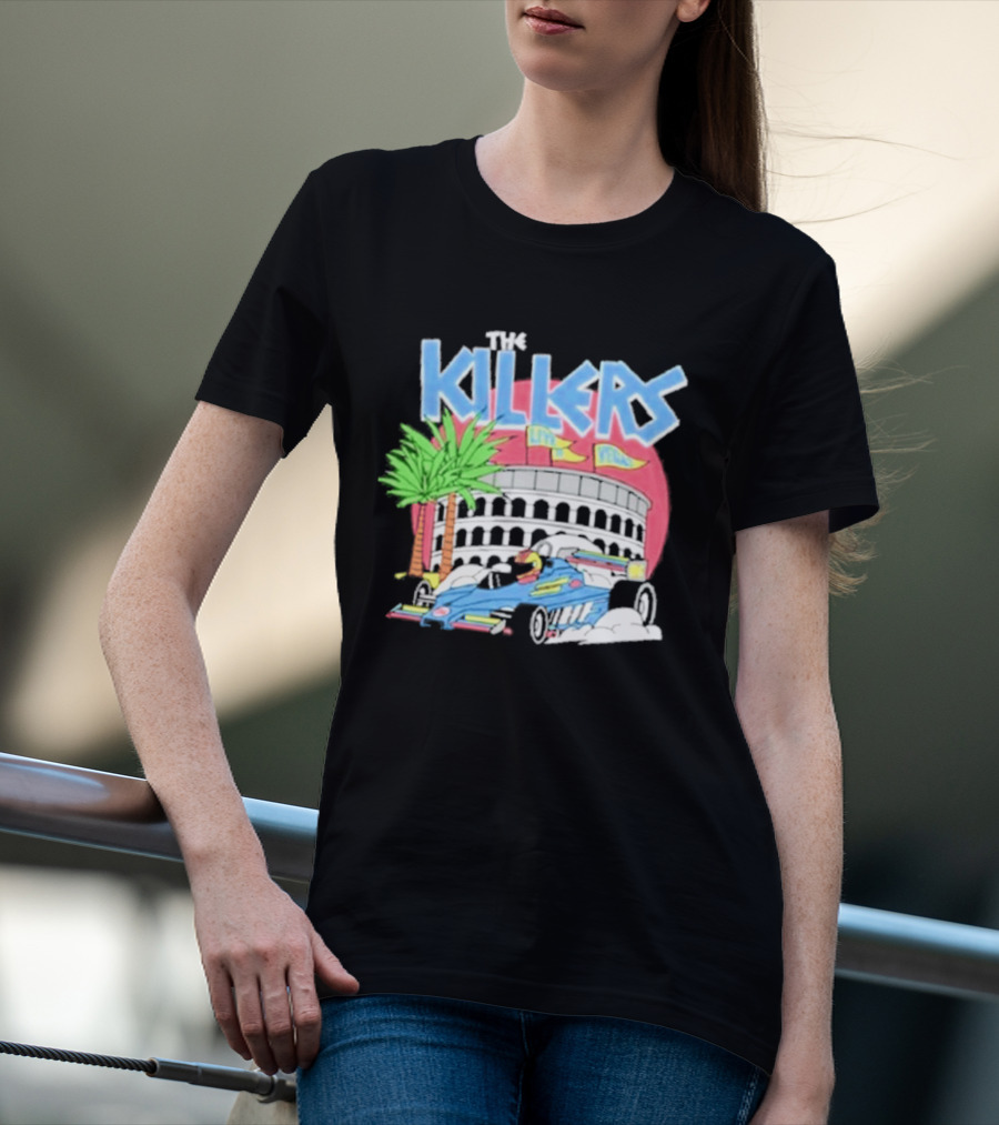 The Killers Hot Fuss Palm Trees Race Car Stadium Scene T-Shirt