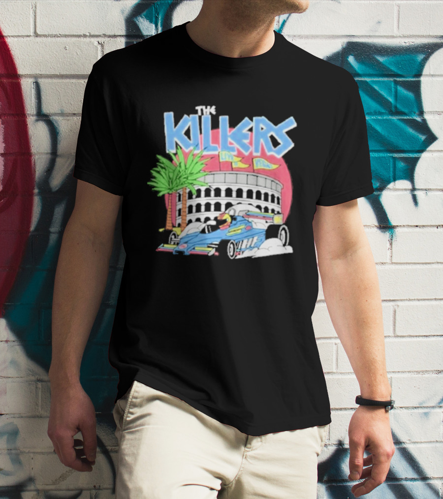 The Killers Hot Fuss Palm Trees Race Car Stadium Scene T-Shirt