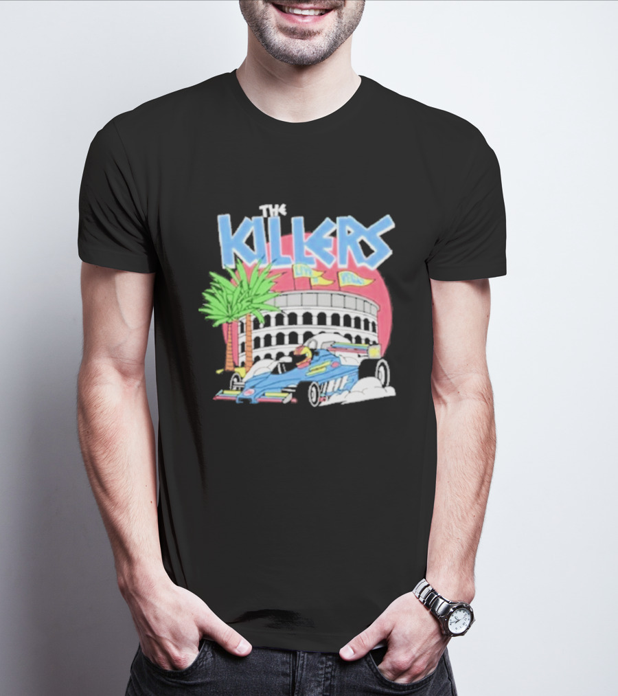 The Killers Hot Fuss Palm Trees Race Car Stadium Scene T-Shirt