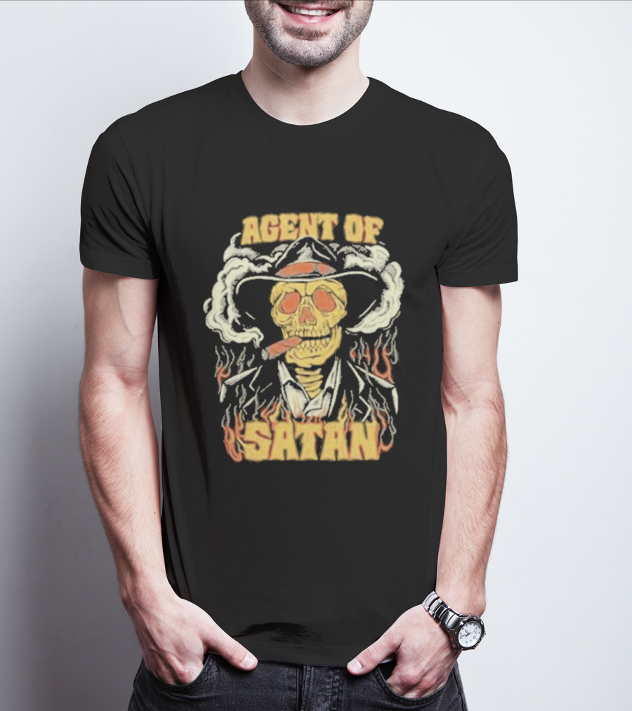 Agent Of Satan Flaming Skull With Cigar T-Shirt