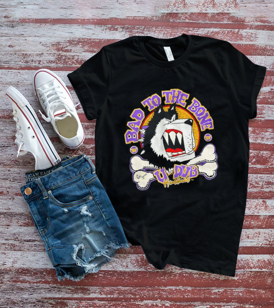 Bad To The Bone U Dub Washington Huskies Dog Bones 1991 T-Shirt