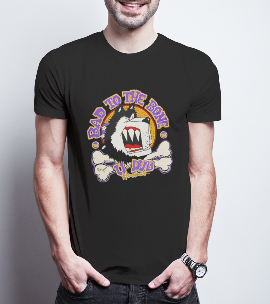 Bad To The Bone U Dub Washington Huskies Dog Bones 1991 T-Shirt