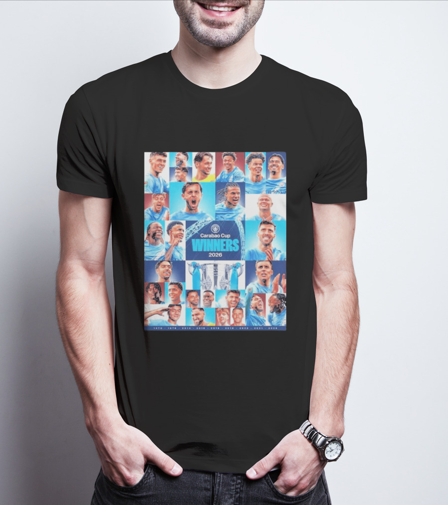 Manchester City 2026 Carabao Cup Winners Members Photo Collage T-Shirt