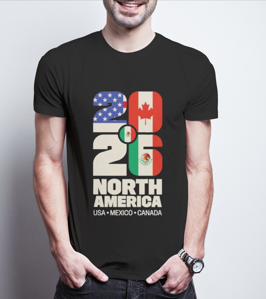 FIFA World Cup 2026 North America USA Mexico Canada Flags T-Shirt