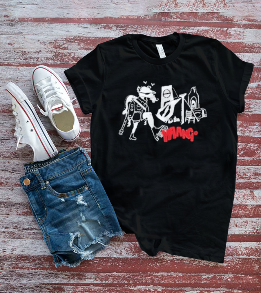 Yaang Johnny Long Legs Sketch Red Text And Abstract Figures T-Shirt
