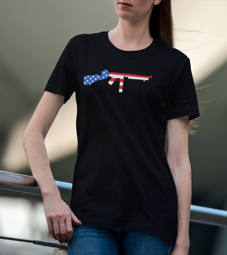 Thompson Gun American Flag Stars And Stripes T-Shirt