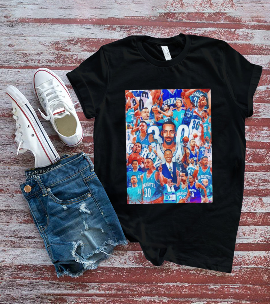 Dell Curry Charlotte Hornets 30 Jersey Collage Throwback T-Shirt