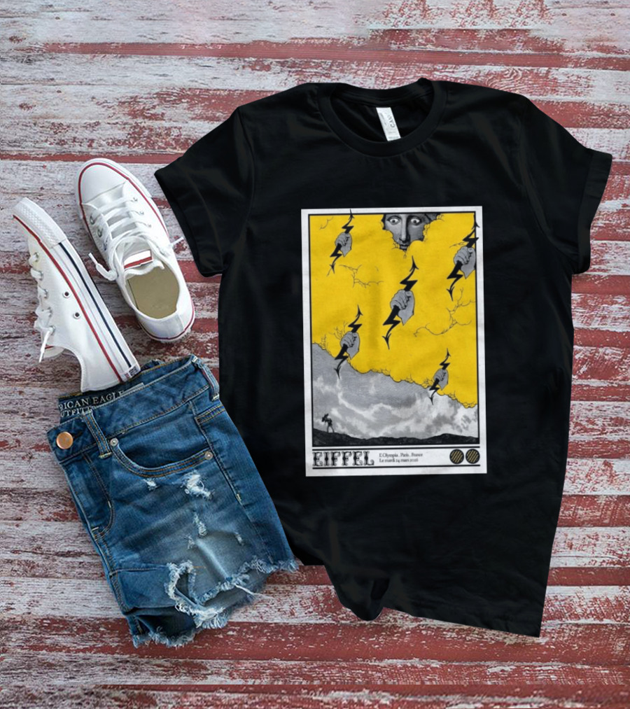 Eiffel L'Olympia Paris France Mar 24 2026 Lightning Cloud T-Shirt
