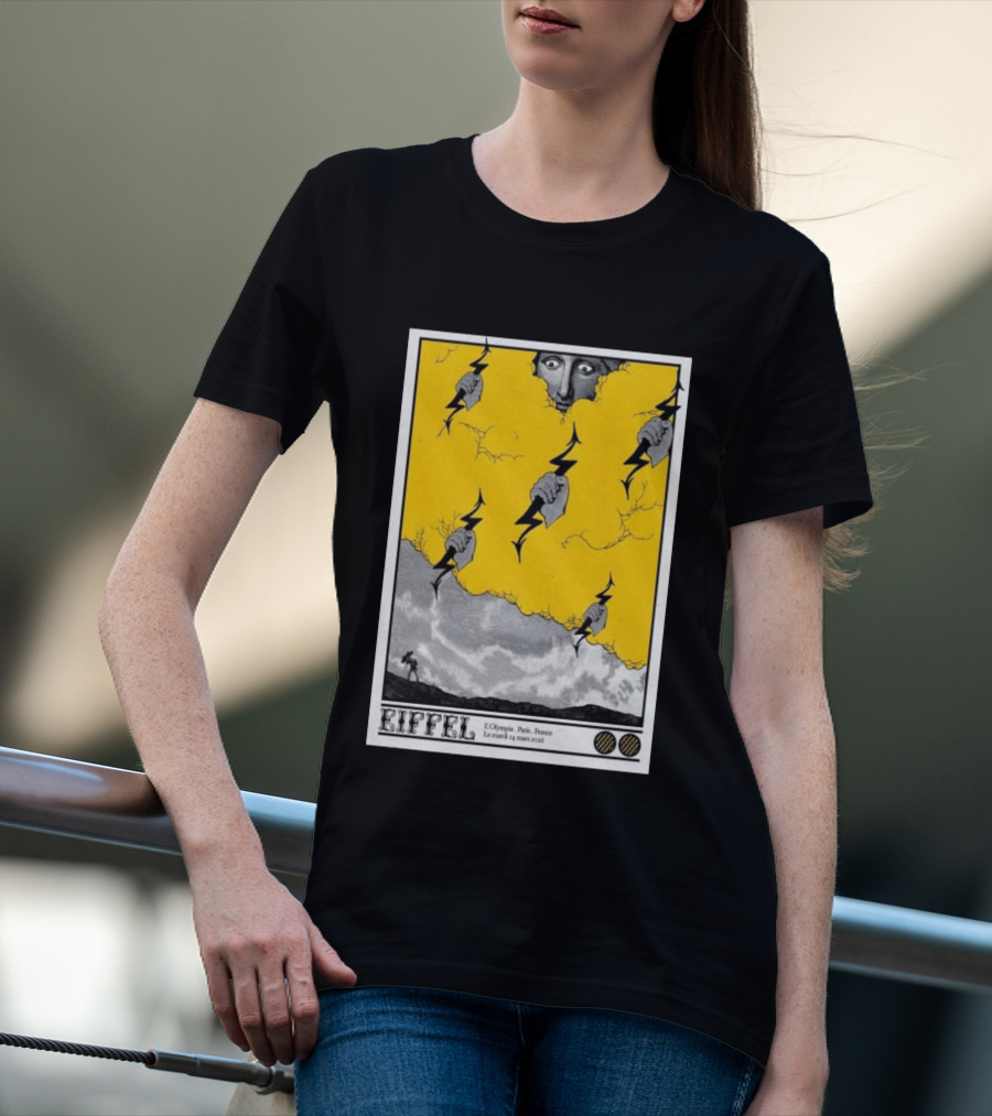 Eiffel L'Olympia Paris France Mar 24 2026 Lightning Cloud T-Shirt