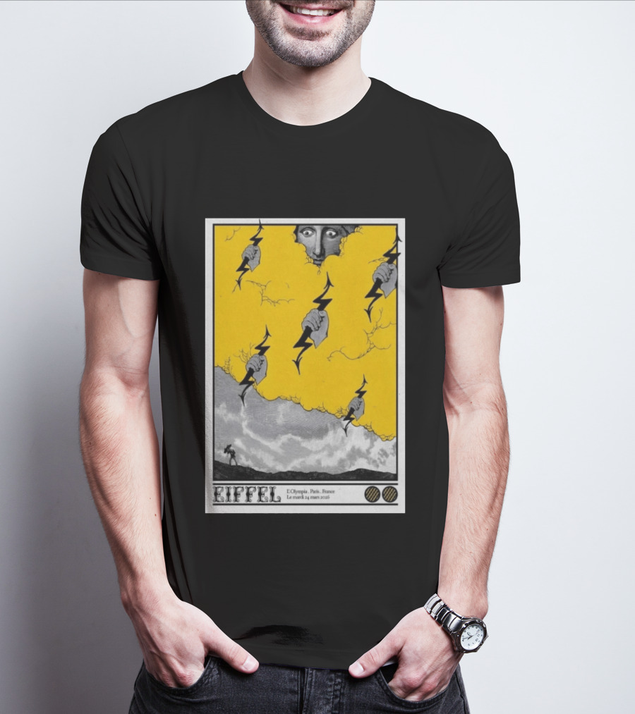 Eiffel L'Olympia Paris France Mar 24 2026 Lightning Cloud T-Shirt