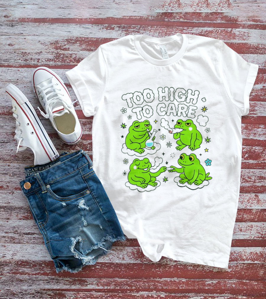 Too High To Care Frogs Smoking Peaceful Bliss T-Shirt