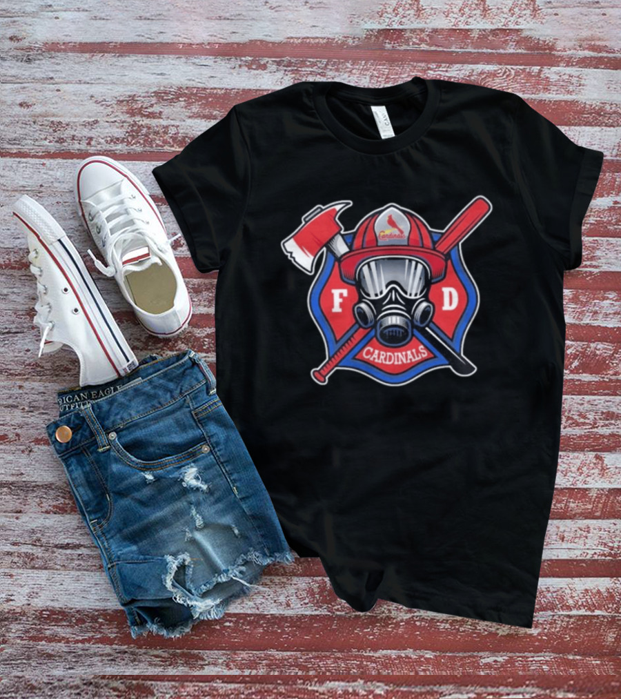 Cardinals FD Firefighter Helmet Axe And Bat T-Shirt