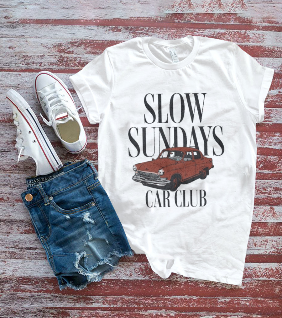 Slow Sundays Car Club Vintage Red Classic Car T-Shirt