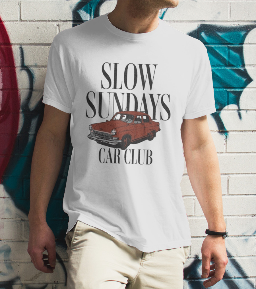 Slow Sundays Car Club Vintage Red Classic Car T-Shirt