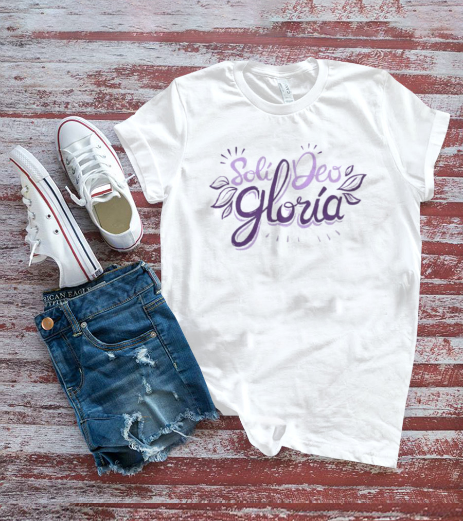 Soli Deo Gloria Purple Handwritten Script With Leaves T-Shirt