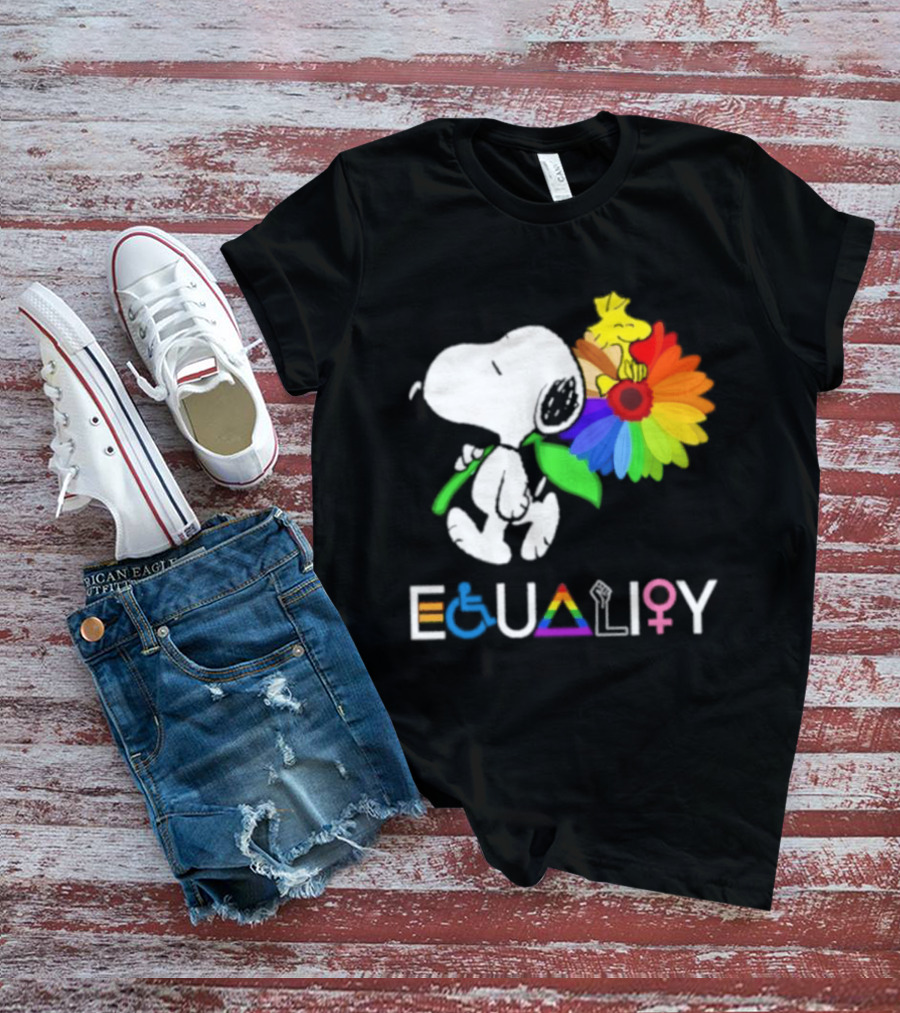 Snoopy Flower Equality Rainbow LGBTQ+ Inclusivity T-Shirt