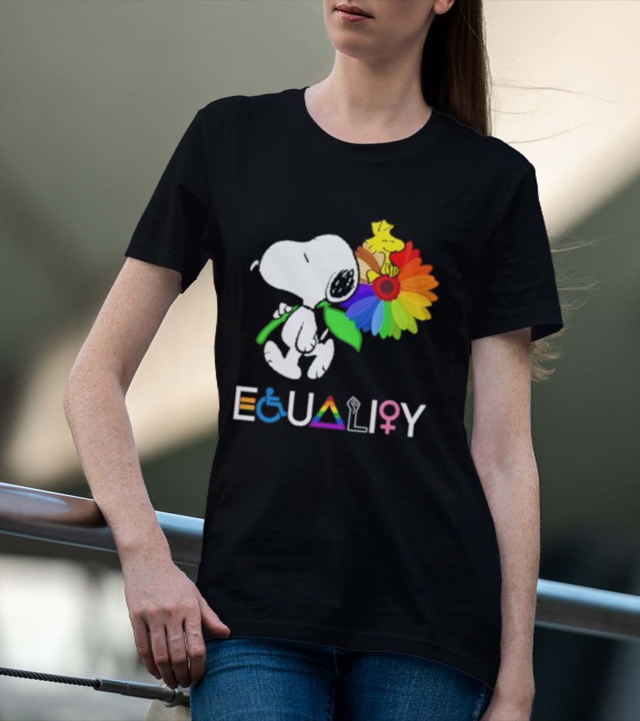Snoopy Flower Equality Rainbow LGBTQ+ Inclusivity T-Shirt