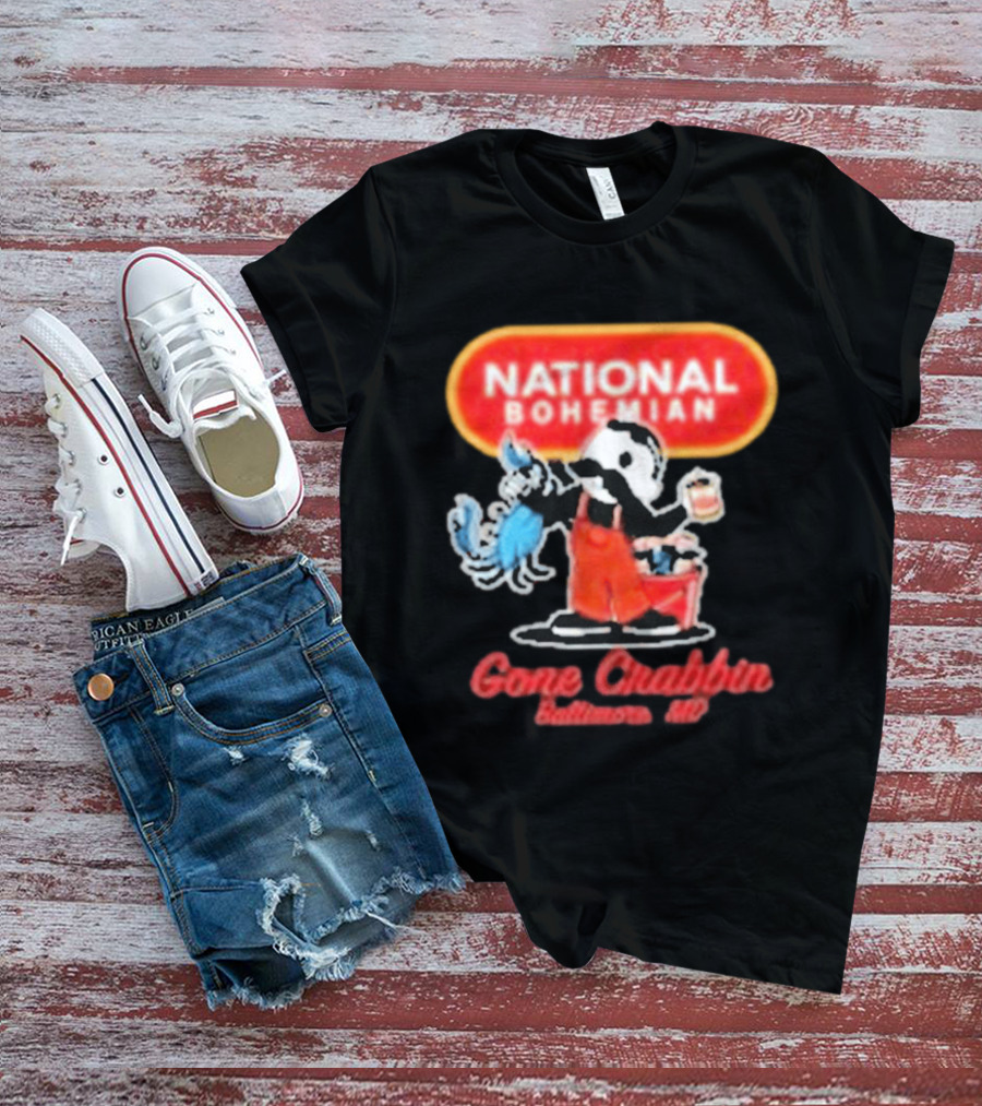 National Bohemian Beer Gone Crabbin' Baltimore MD Mr. Boh With Crab And Beer T-Shirt