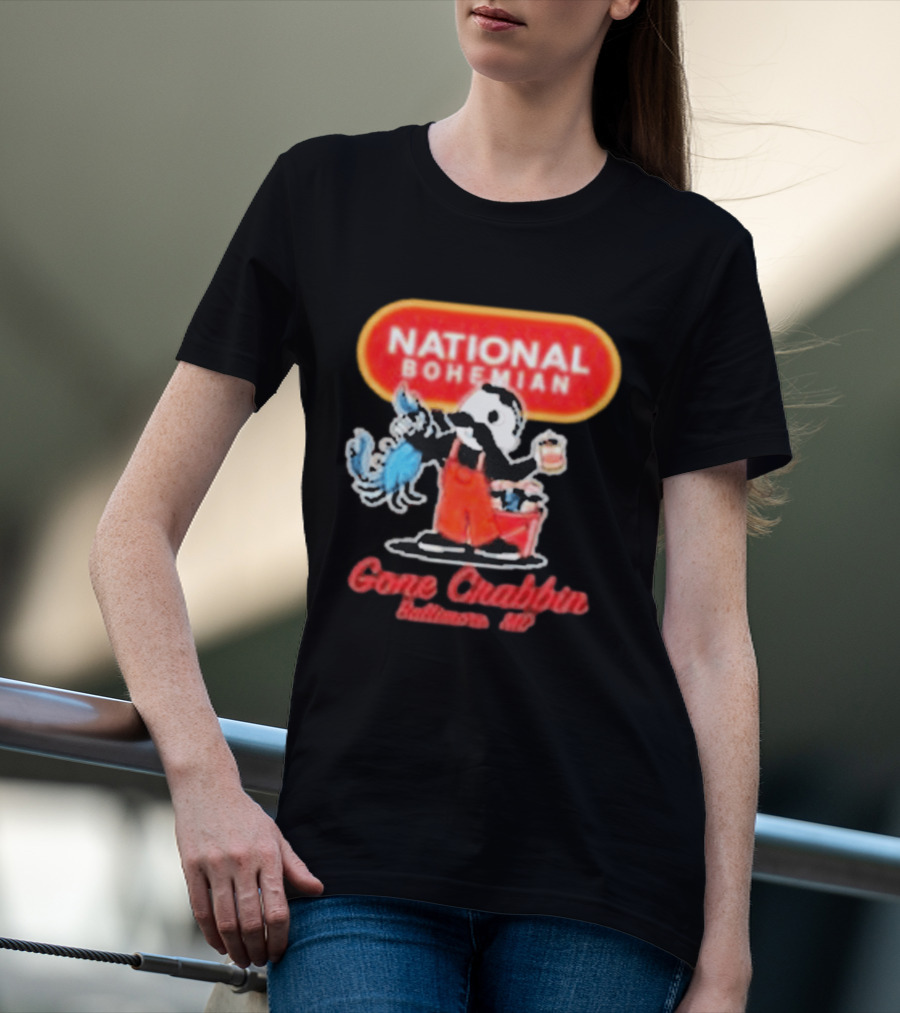 National Bohemian Beer Gone Crabbin' Baltimore MD Mr. Boh With Crab And Beer T-Shirt
