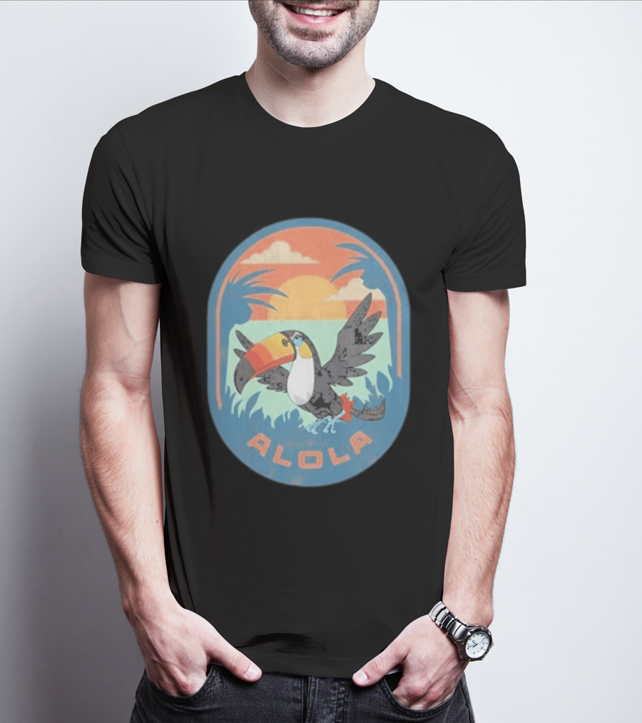 Alola Pokémon Toucan Tropical Sunset Scene T-Shirt