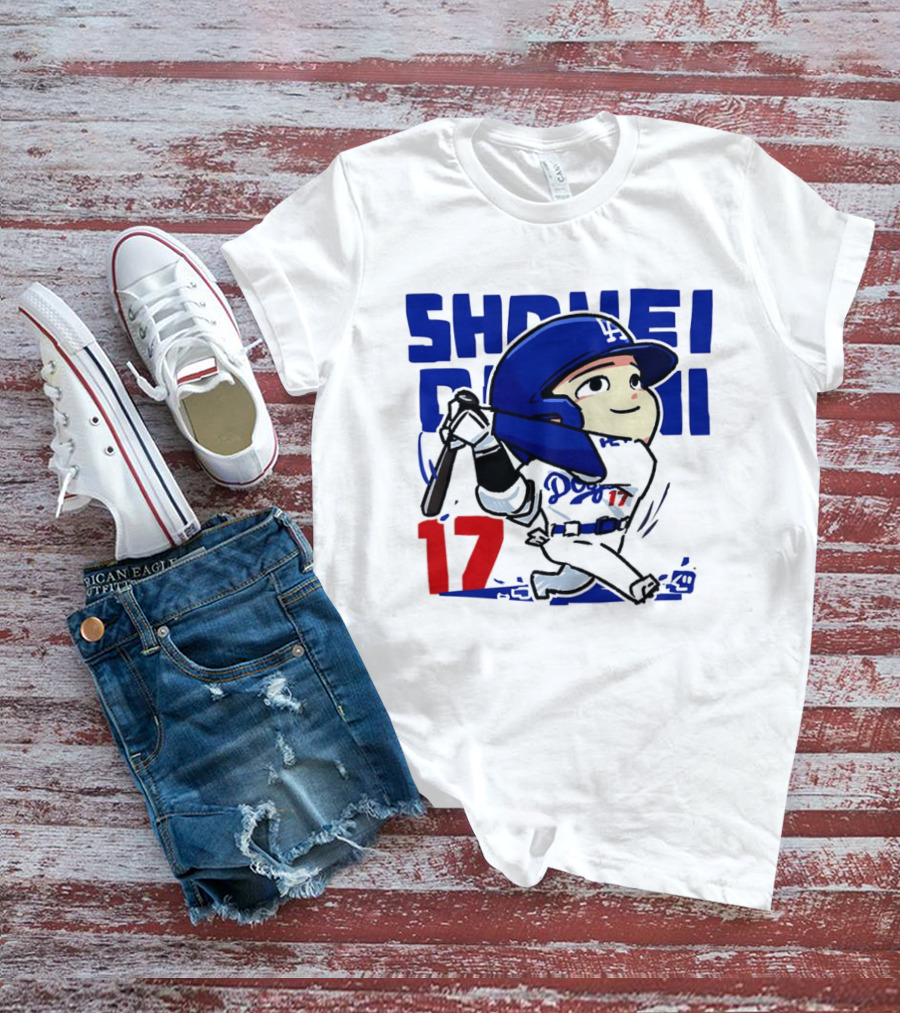Shohei Ohtani Los Angeles Dodgers Cartoon Major League Baseball Number 17 T-Shirt