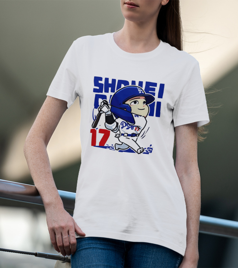 Shohei Ohtani Los Angeles Dodgers Cartoon Major League Baseball Number 17 T-Shirt