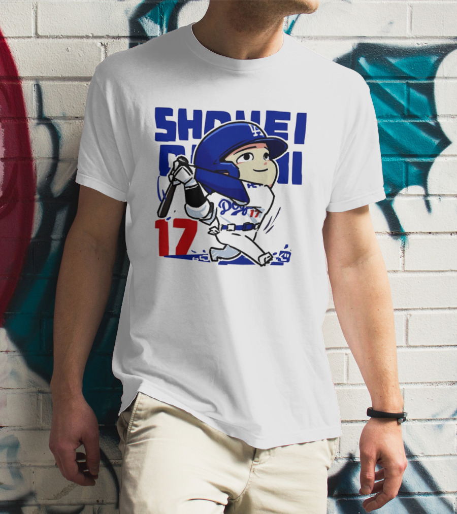 Shohei Ohtani Los Angeles Dodgers Cartoon Major League Baseball Number 17 T-Shirt