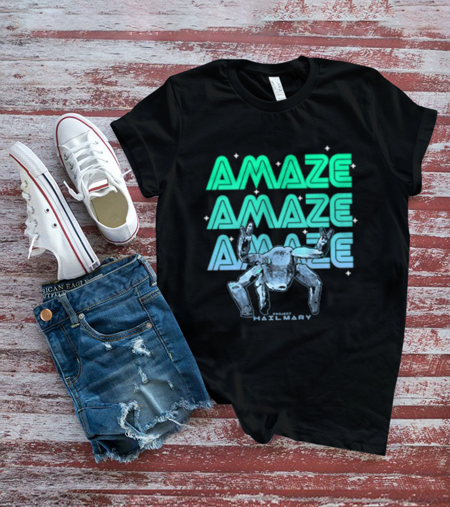 Amaze Amaze Amaze Project Hail Mary Rocky Alien Neon T-Shirt