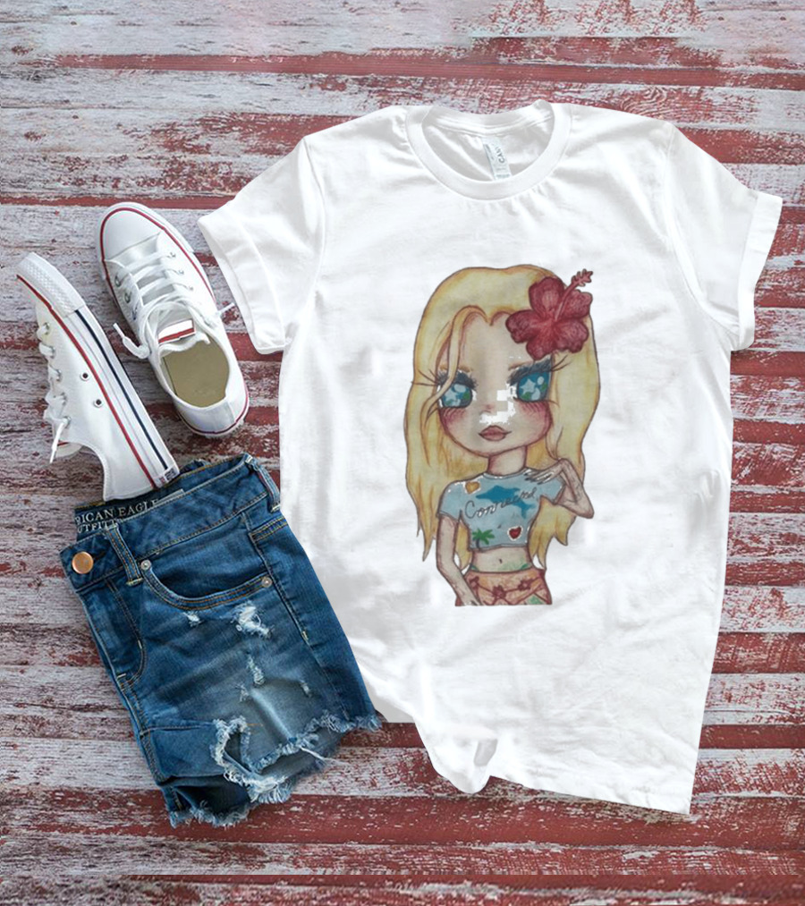 Zara Larsson Midnight Sun Tour 2025 Cartoon Illustration With Blonde Girl And Red Flower T-Shirt