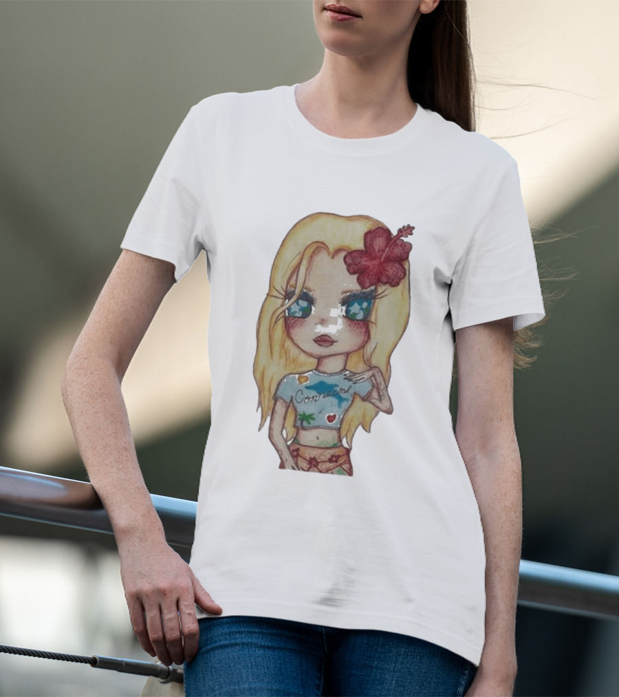 Zara Larsson Midnight Sun Tour 2025 Cartoon Illustration With Blonde Girl And Red Flower T-Shirt