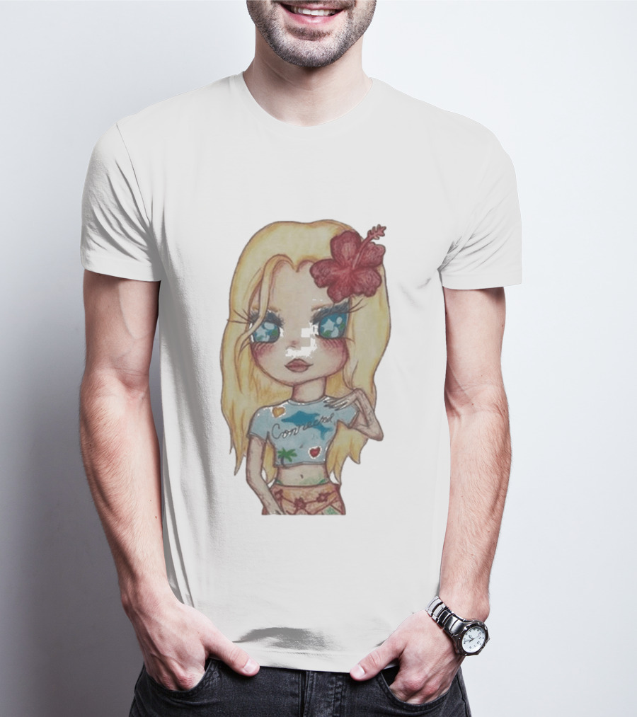 Zara Larsson Midnight Sun Tour 2025 Cartoon Illustration With Blonde Girl And Red Flower T-Shirt