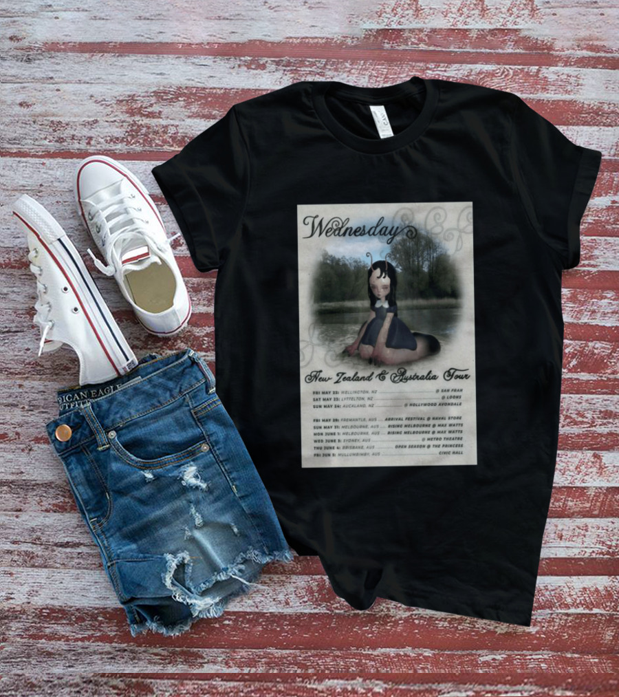Wednesday New Zealand Australia Tour 2026 Wellington Lyttelton Auckland Fremantle Melbourne Sydney Brisbane Mullumbimby T-Shirt