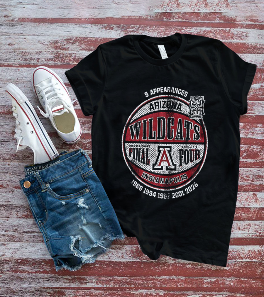 Arizona Wildcats NCAA Basketball Final Four 2026 Indianapolis 5 Appearances T-Shirt