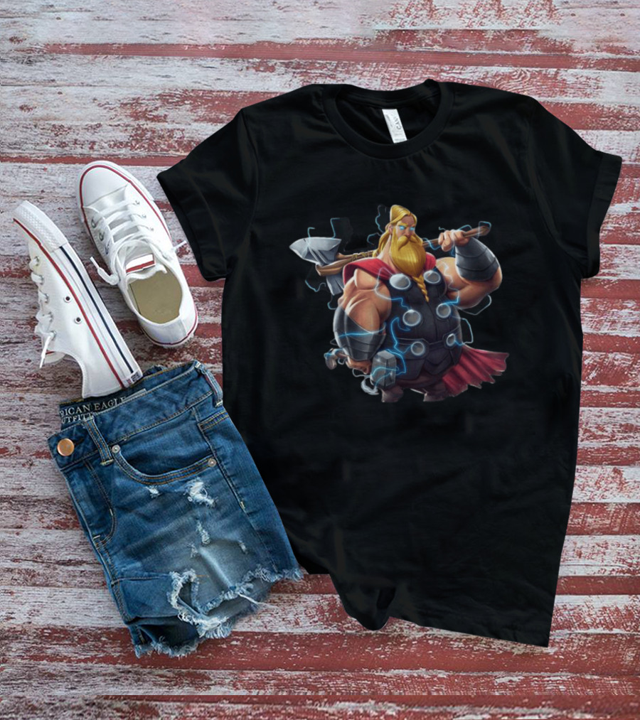 Avenger Endgame Fat Thor Double Hammer Electric Lightning T-Shirt