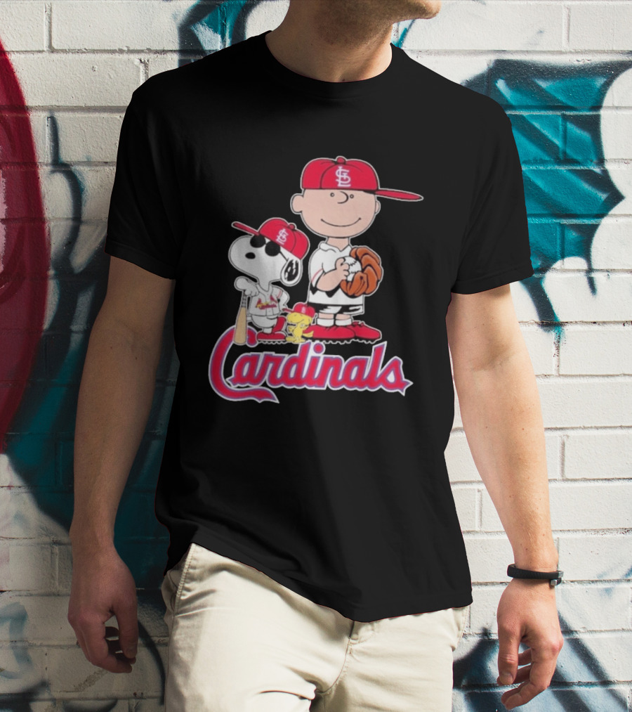 St. Louis Cardinals Peanuts Snoopy Charlie Brown Woodstock Baseball T-Shirt