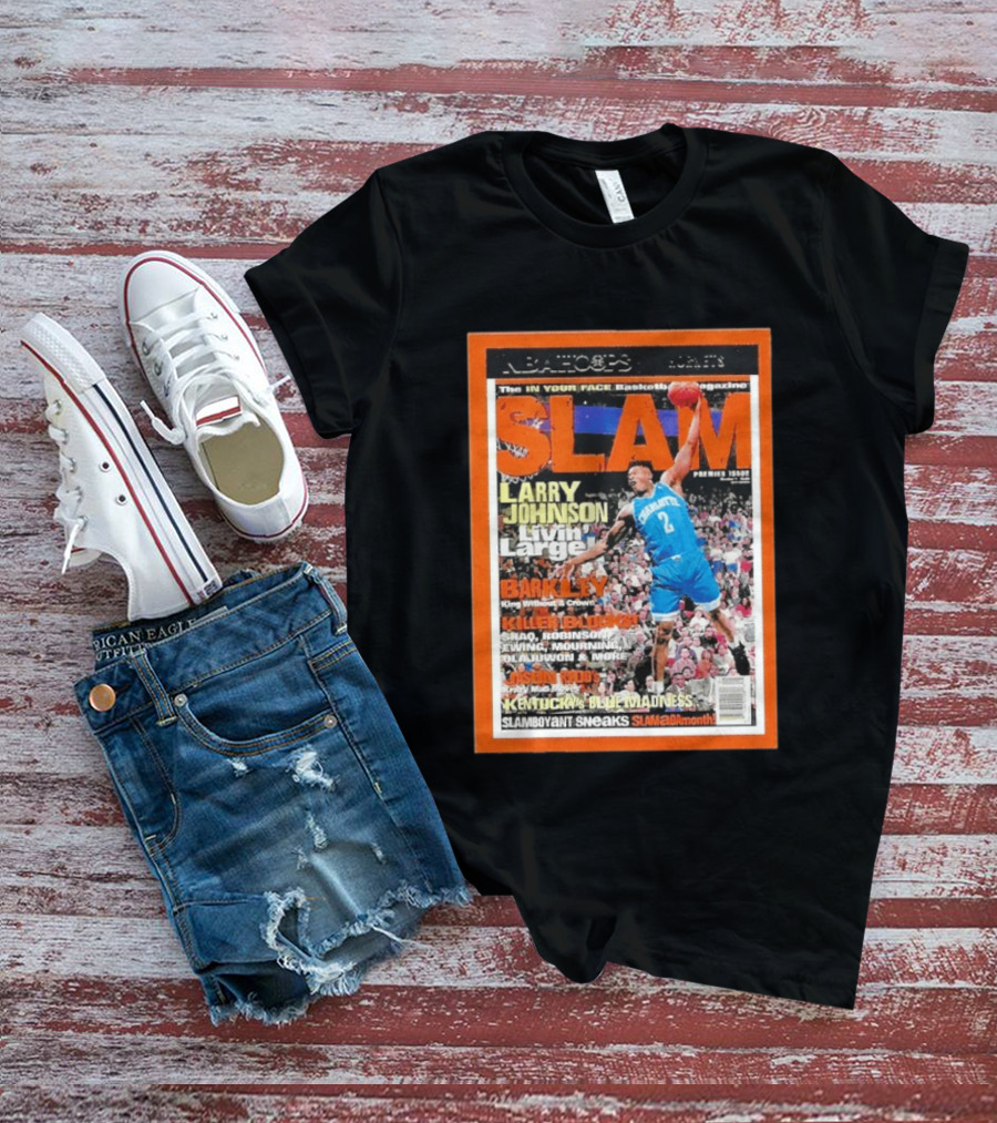 NBA Hoops Larry Johnson Livin Large Charlotte Hornets Slam Premier Issue 2021 22 Panini T-Shirt