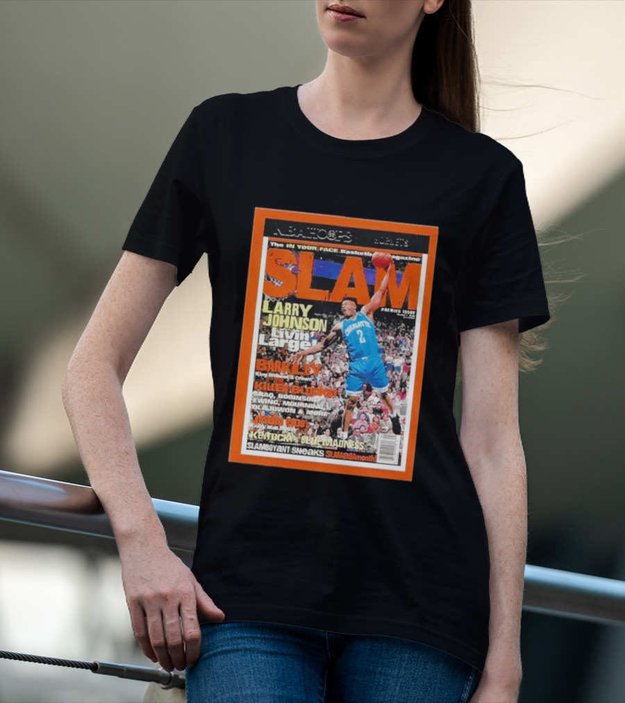 NBA Hoops Larry Johnson Livin Large Charlotte Hornets Slam Premier Issue 2021 22 Panini T-Shirt