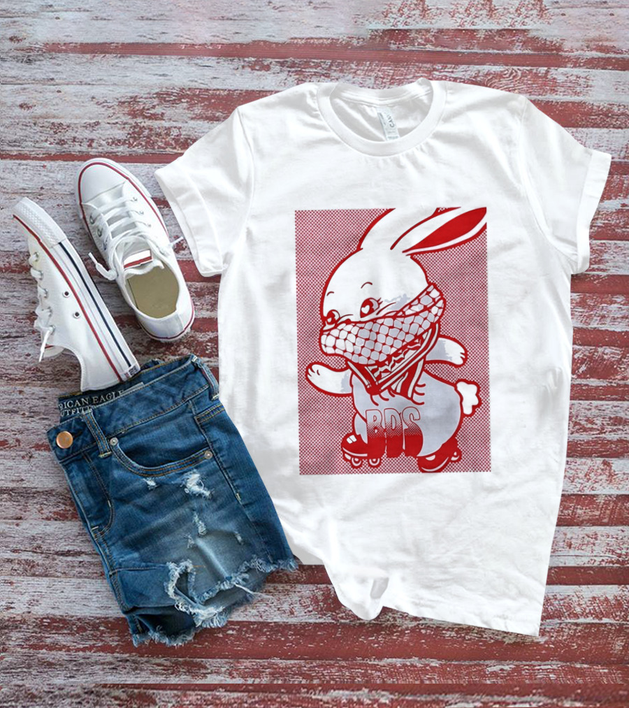 BDS Palestine Bunny With Keffiyeh And Roller Skates T-Shirt