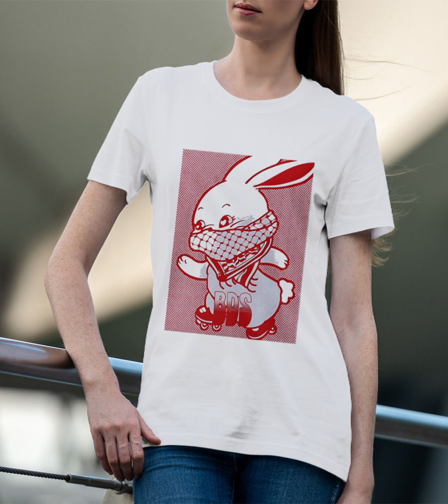 BDS Palestine Bunny With Keffiyeh And Roller Skates T-Shirt