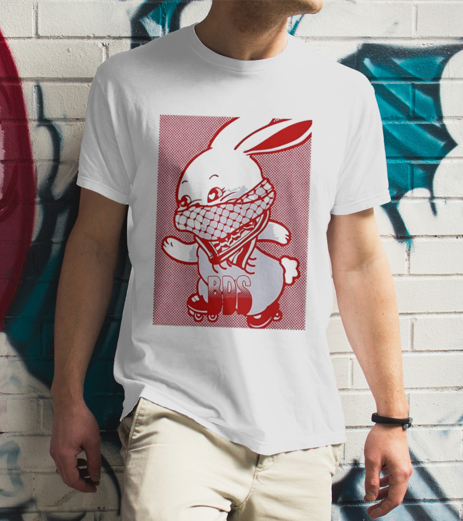BDS Palestine Bunny With Keffiyeh And Roller Skates T-Shirt