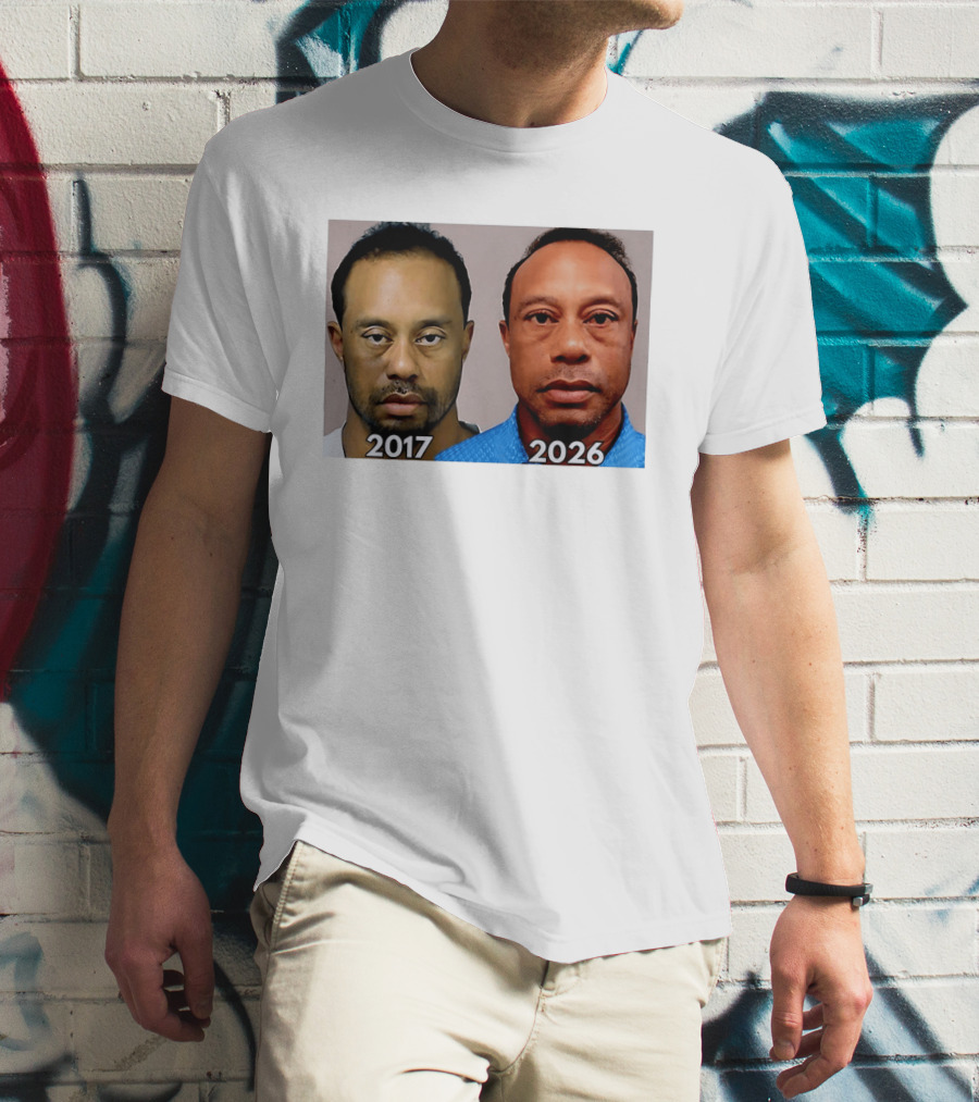 Tiger Woods Shot 2017 And 2026 Comparison T-Shirt