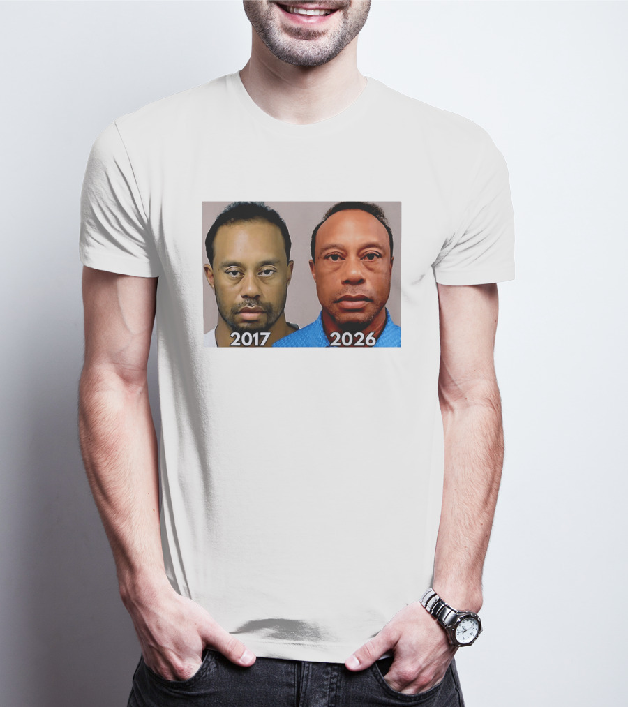 Tiger Woods Shot 2017 And 2026 Comparison T-Shirt
