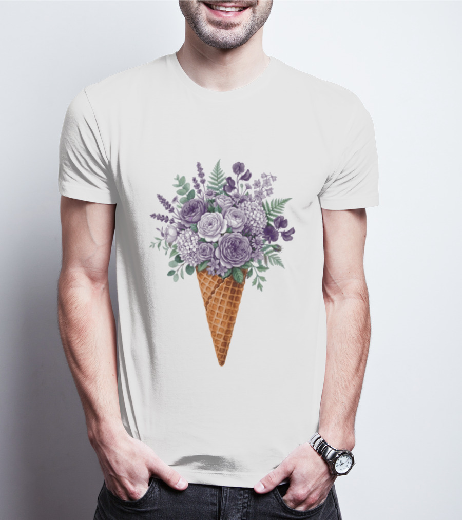 Floral Ice Cream Cone Plant Bouquet T-Shirt