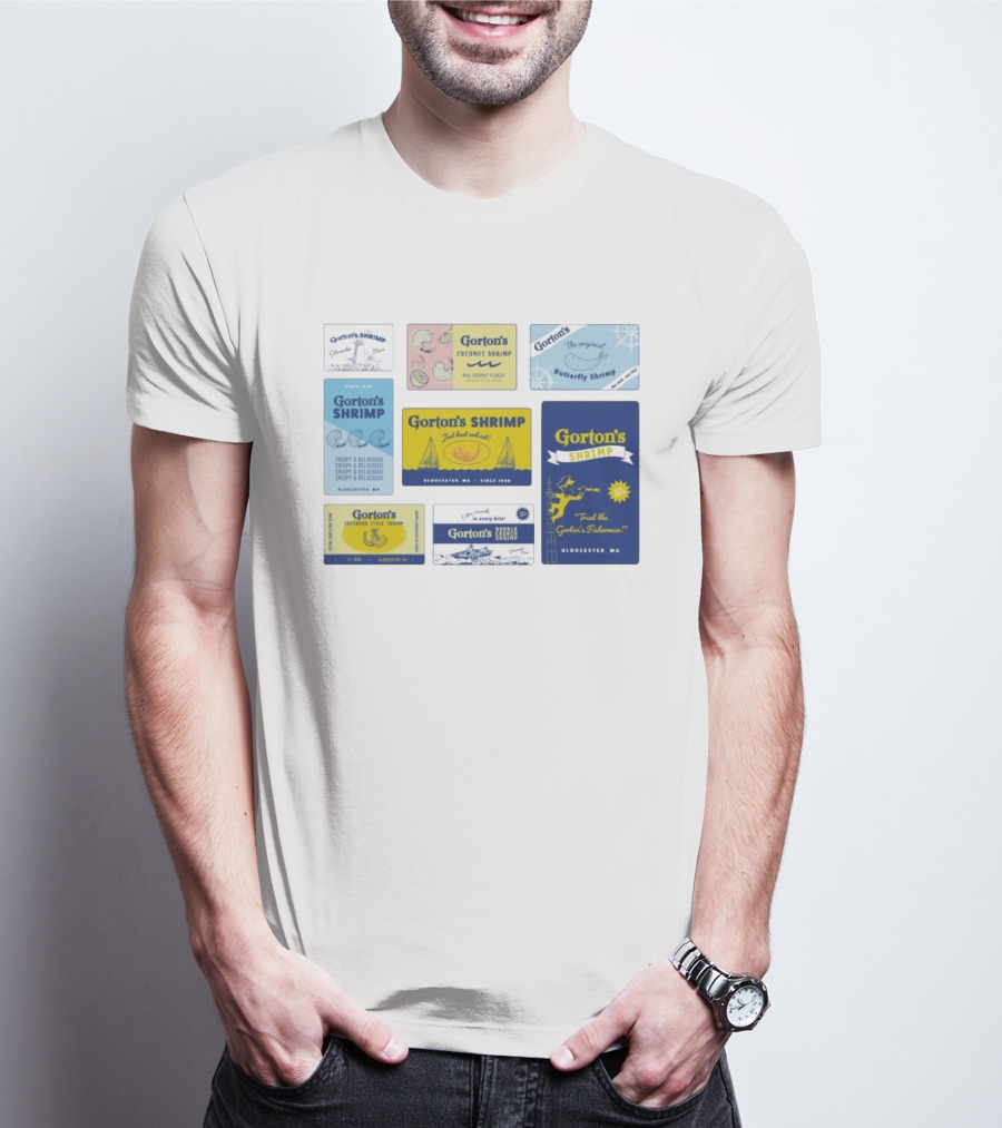 Gorton's Seafood Shrimp Box Collection Gloucester MA Vintage Packaging T-Shirt