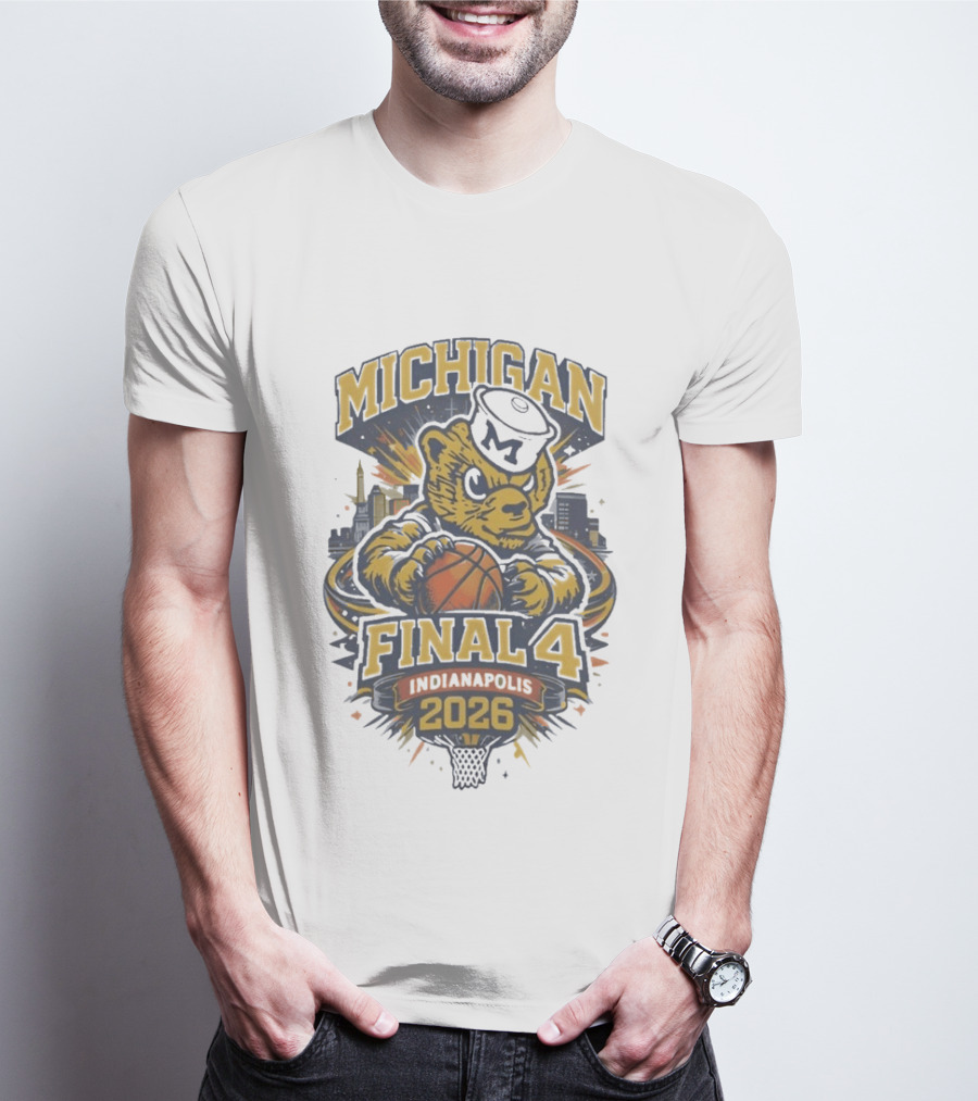 Michigan Wolverines Final Four 2026 Indianapolis Basketball Bear With Sailor Hat T-Shirt