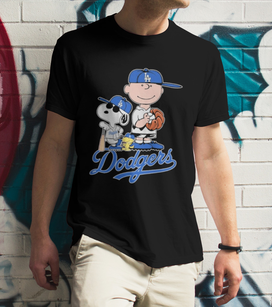 Los Angeles Dodgers Peanuts Snoopy Charlie Brown Woodstock Baseball Collaboration T-Shirt