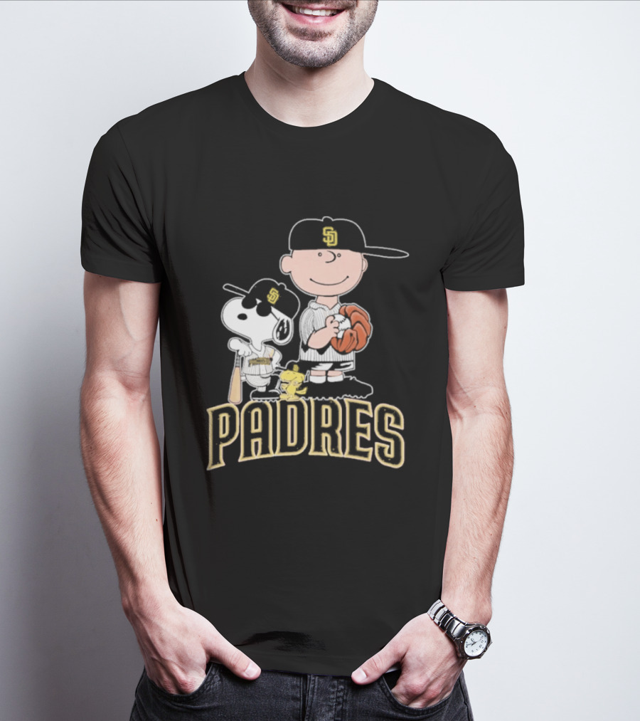 Padres Snoopy Charlie Brown Woodstock Baseball Peanuts T-Shirt