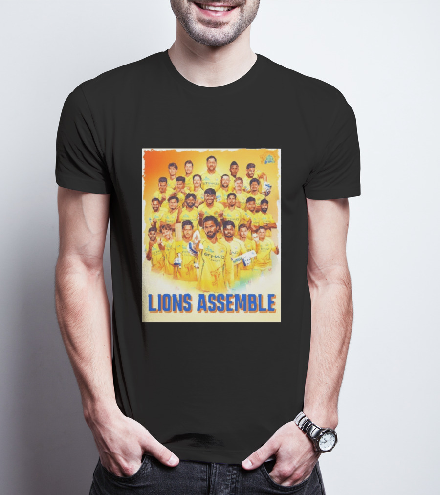 Raring To Roar Lions Assemble Chennai Super Kings Team Celebration T-Shirt